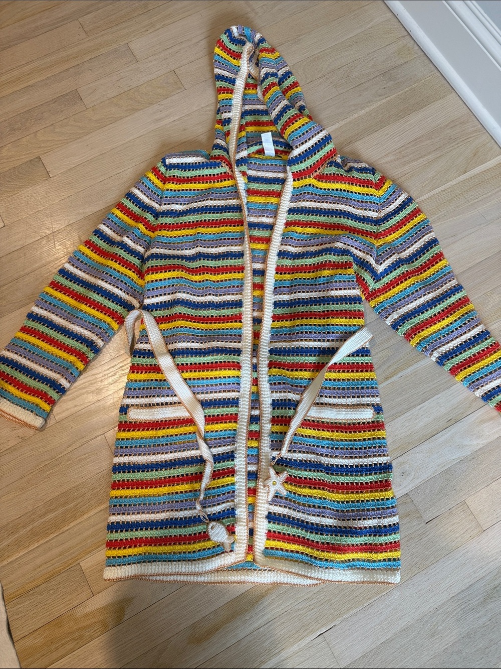 My Beachy Side multicolor striped crochet hooded cardigan